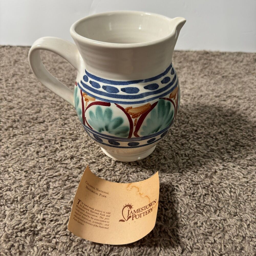 Jamestown Pottery Vintage Hand Painted Pitcher Colonial Virginia Ware Ceramic 7"